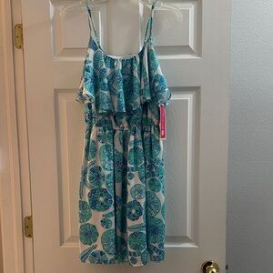 Blue & Teal Printed Sundress with Ruffle Bodice